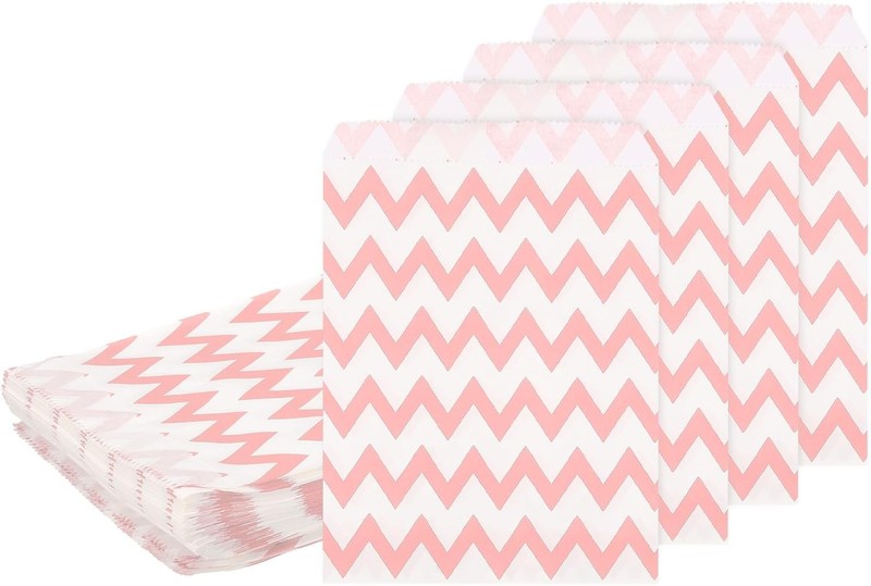 100Pcs Kraft Paper Treat Bags, 7" x 5" Greaseproof Kraft Candy Bags Flat Favor