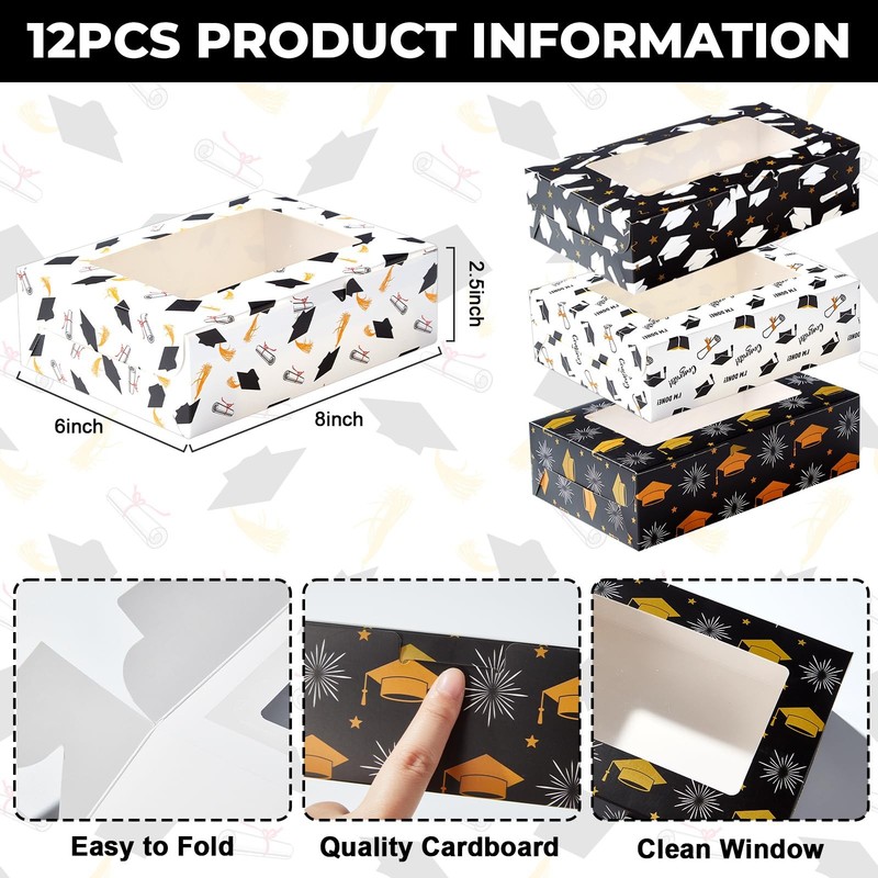 24 PCS 8x6x2.5 Inch Graduation Cookies Boxes PVC Window Pastry Treat 2025 Gift gallery