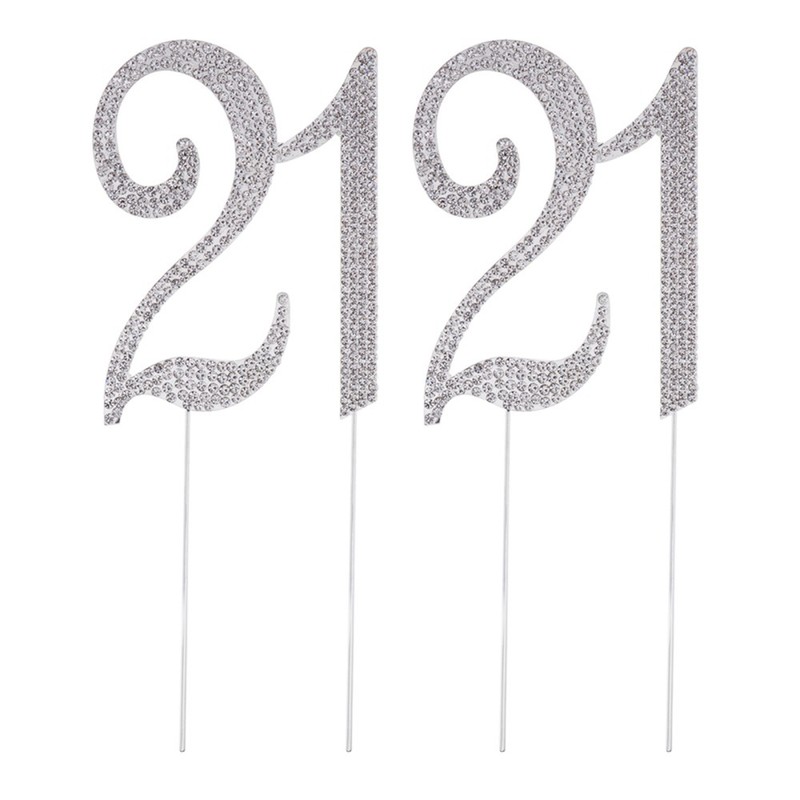 2pcs Number 21 Birthday Cake Topper – Rhinestones 21st Cake Topper