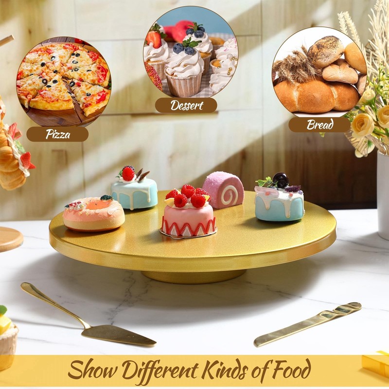 16 Inch Metal Gold Cake Stand with Cake and Spatula, Round Dessert Table Disp... gallery