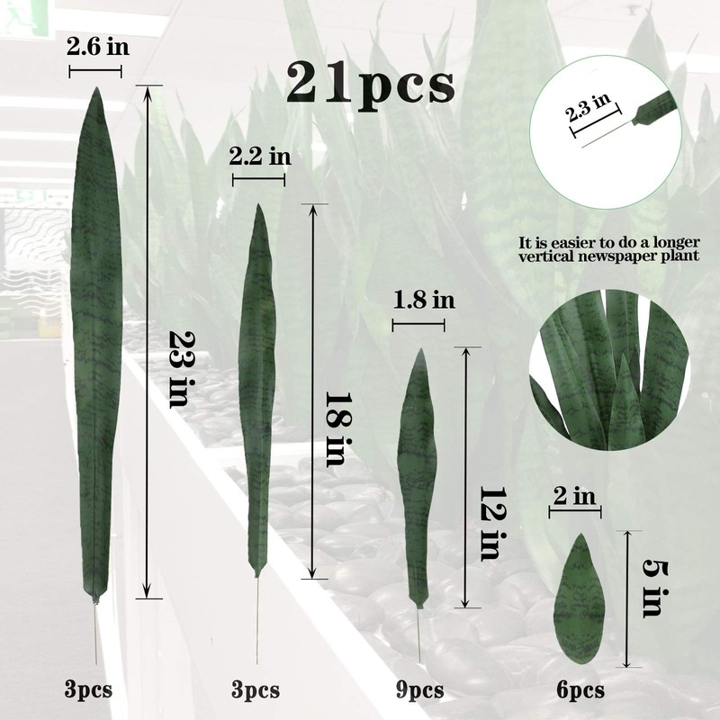 Summer Flower 23In Snake Plant Artificial Leaf Set 21Pcs Faux Sansevieria Plant gallery
