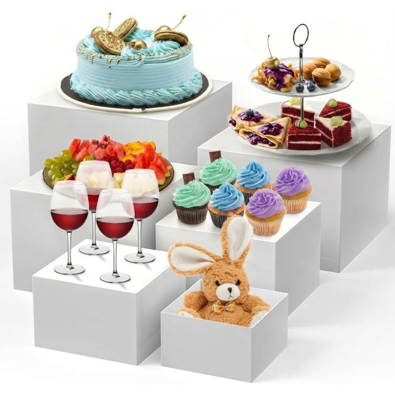 6pc Space-Saving Stackable Acrylic Display Risers Food Service Stand Set White
