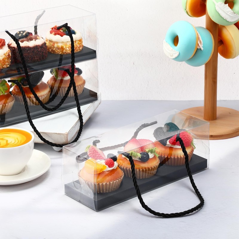 40 Pcs Clear Cupcake Boxes 9 x 3 x 3 Inch Rectangular Cupcake Containers 3 Co... gallery
