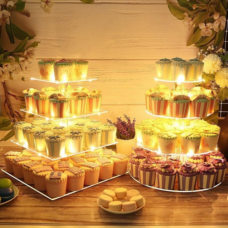 LED Acrylic Cake Stand – 4 Tier Cupcake Hi Tea Party Display Light Up Wedding