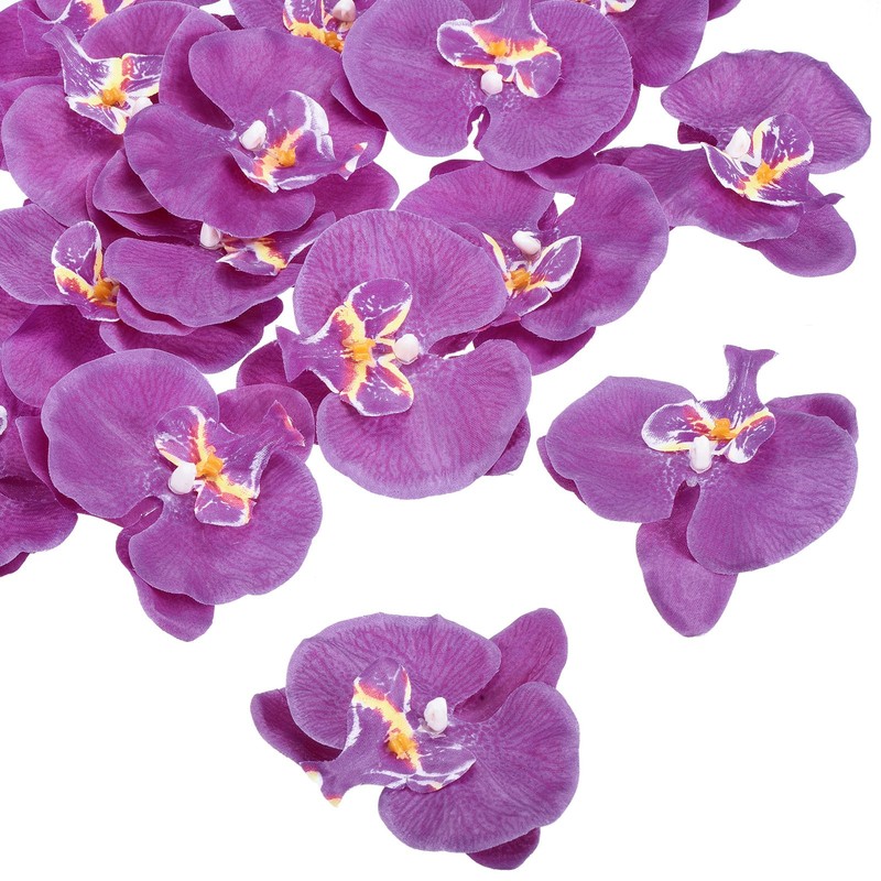 20Pcs 3.5″ Artificial Silk Butterfly Orchid Flower Heads for DIY, Dark Purple