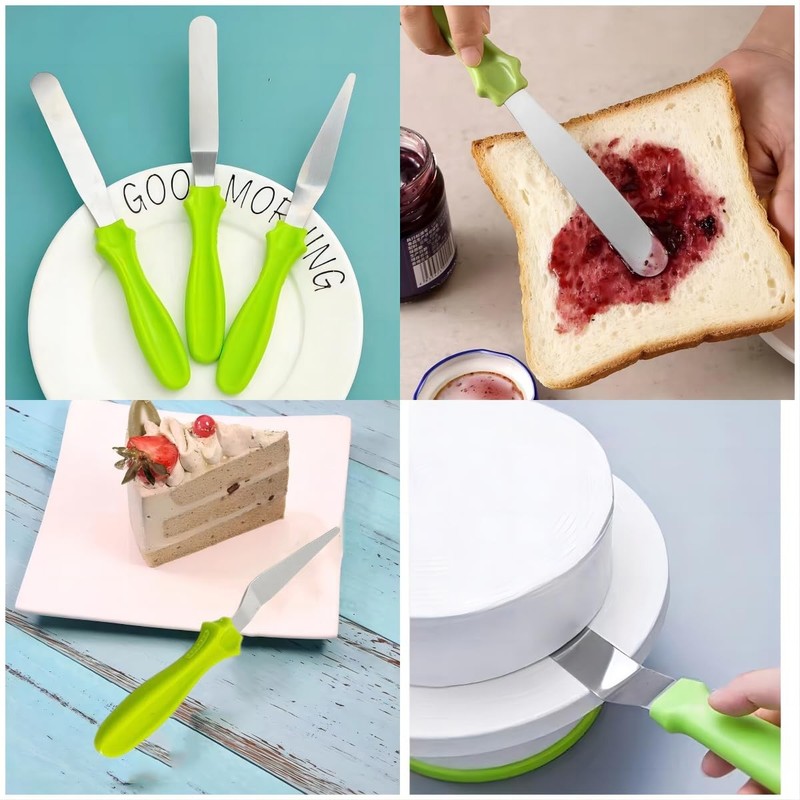 3 PCS Green Cake Cream Angled Spatulas Stainless Steel Icing Frosting Tools gallery
