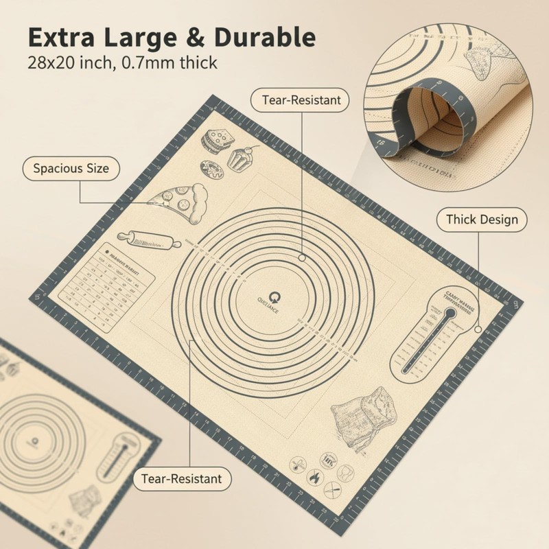 Silicone Baking Pastry Dough Mat - 28x20Inch Extra Large 28"L x 20"W, Gray gallery