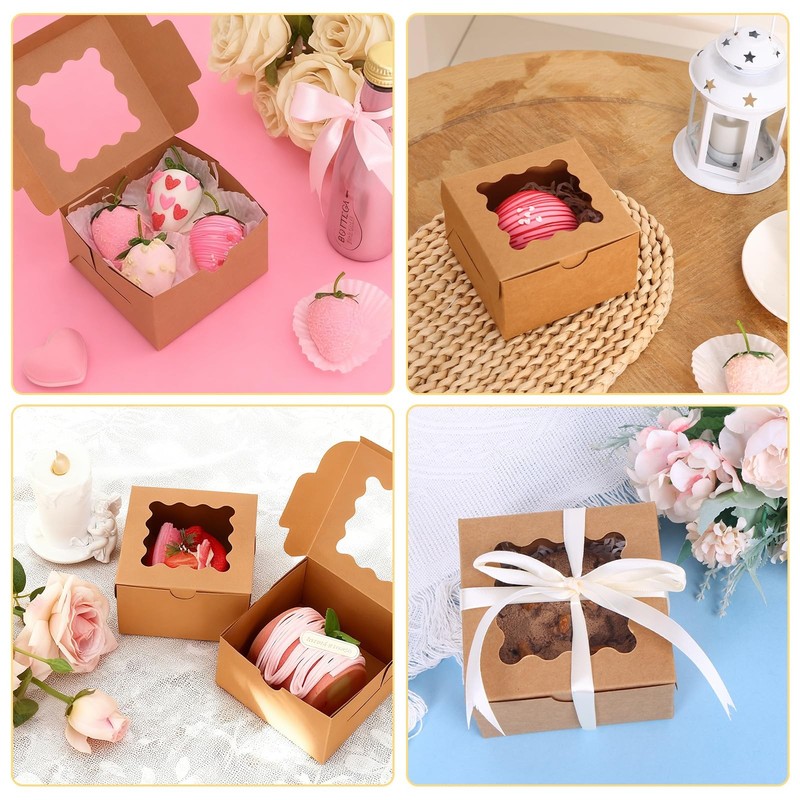 50pcs Small Cookie Boxes with Window 4x4x2.5In Brown Bakery gallery