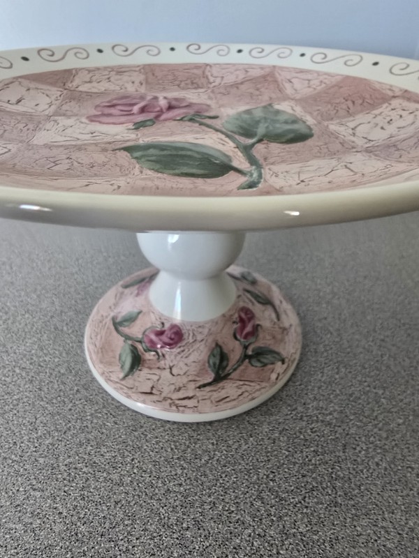 Once Upon A Rose Pedistal Cake Plate Tea Rose Collection Discontinued EUC gallery