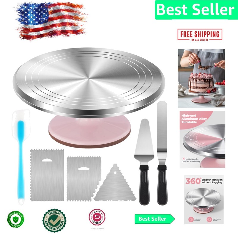 Professional Cake Turntable Kit – Rotating 12″ Stand with Icing Tools & Spatula