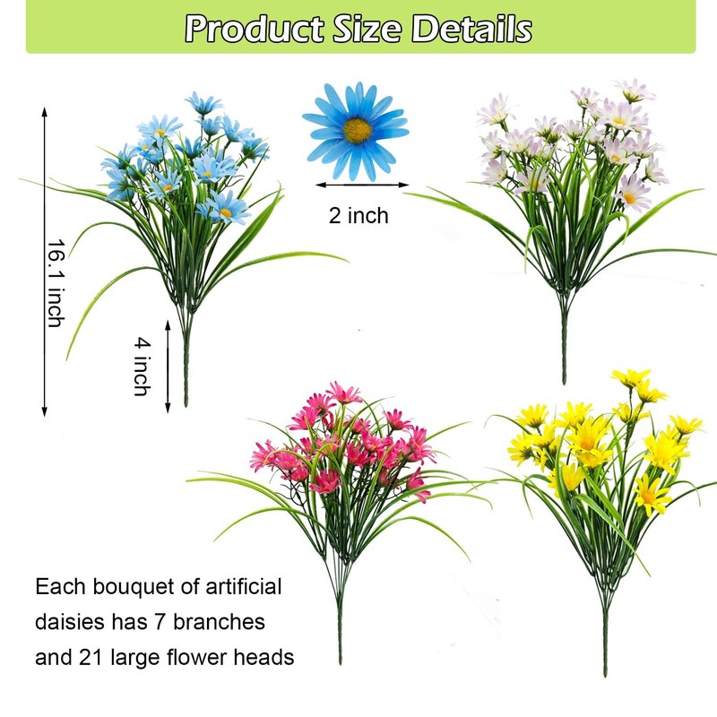 Fousuka 4 Bundles Artificial Large Daisy Fake Plants Flowers Faux Silk gallery