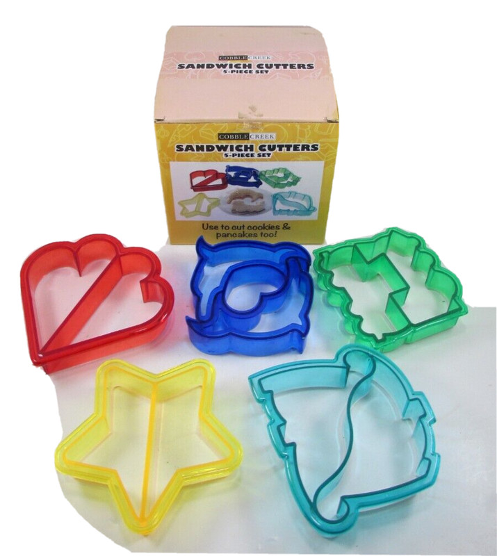 Cobble Creek Sandwich Shape Cutters 5 Piece Set Heart Star Dolphin Dino Train +3