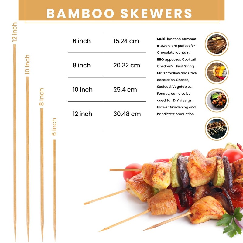 DecorRack 10" Natural Bamboo Skewers Sticks, 400 Wood Skewers for Grilling, B... gallery