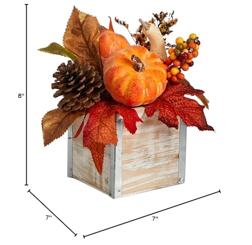 Nearly Natural 8In. Fall Pumpkin Gourd Berries And Pinecones Artificial Autumn gallery