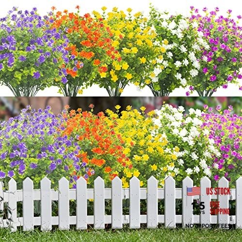 Grunyia 20 Bundles Outdoor Artificial Fake Flowers UV Resistant Eucalyptus-mix