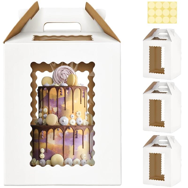 3 PCS 12x12x14 Inch Tall Cake Boxes Tier Carrier Large Bakery Layer White Base