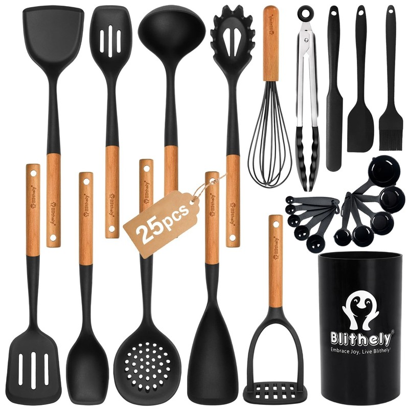 Large Silicone Kitchen Utensils Set with Holder, 25Pcs Cooking Utensil Set wi…