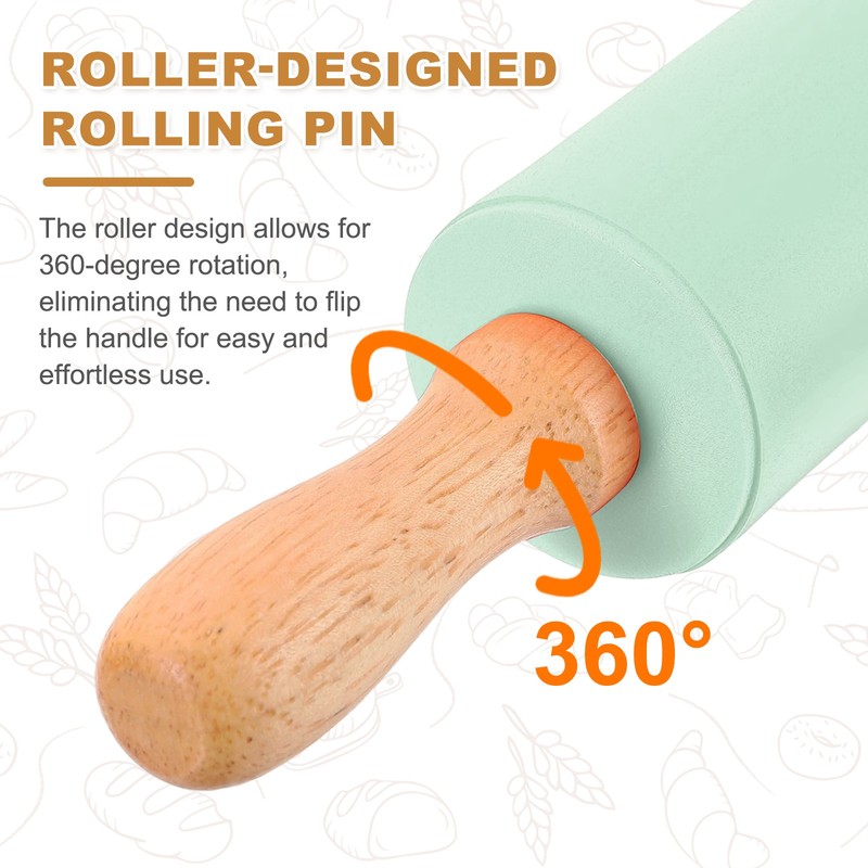 Rolling Pins for Baking, 12 Inch Silicone Rolling Pin Wooden Handle, Light Green gallery