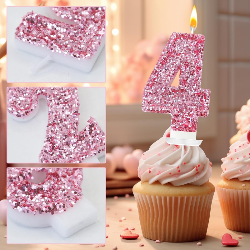 Zailo Birthday Number Candles, Glitter Candle Cake 2.84 inches, Pink gallery