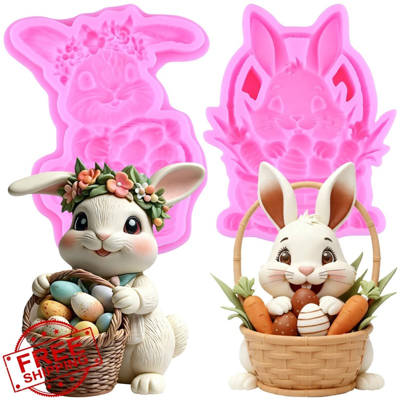 ZiXiang Easter Fondant Molds Set of 4, Bunny Silicone Mold Chocolate Candy