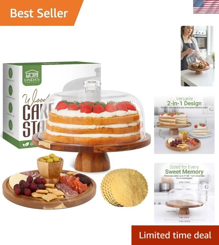 Elegant Acacia Wood Cake Holder with Acrylic Dome – Ideal for Entertaining