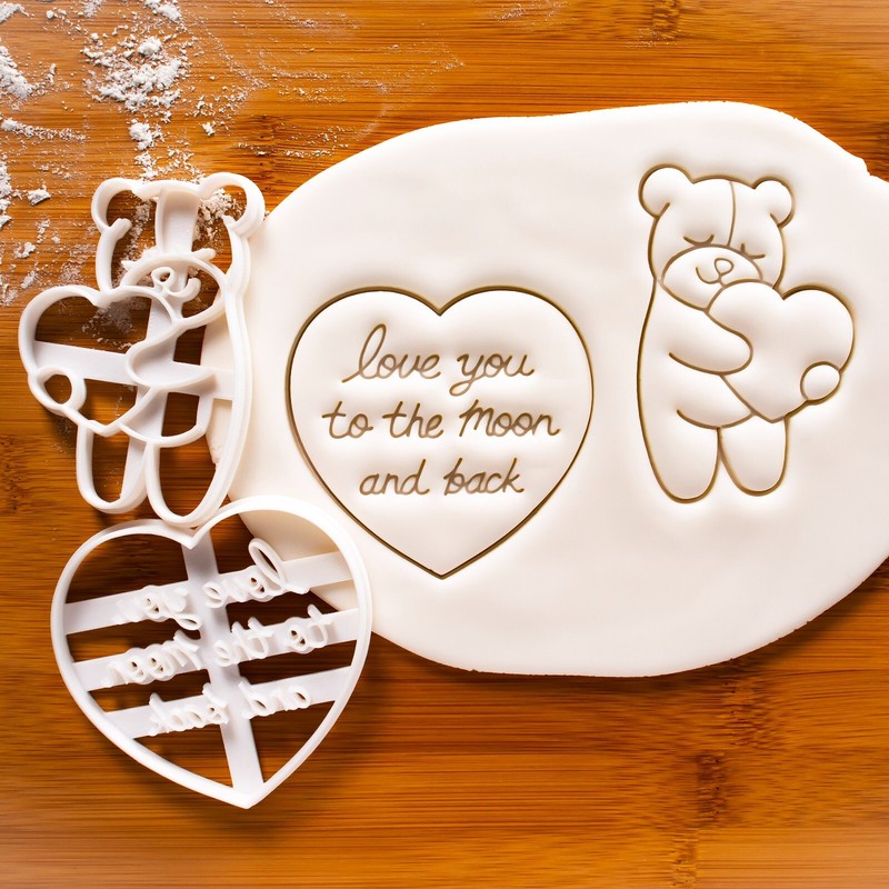 Cute Bear & Cursive Love Quote Cookie Cutters Valentines Day wedding baby shower