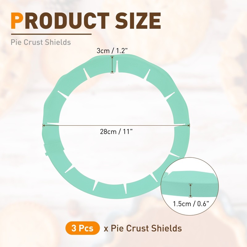 Adjustable Silicone Pie Crust Shields, 3Pcs Crust Edges Protectors, Green gallery