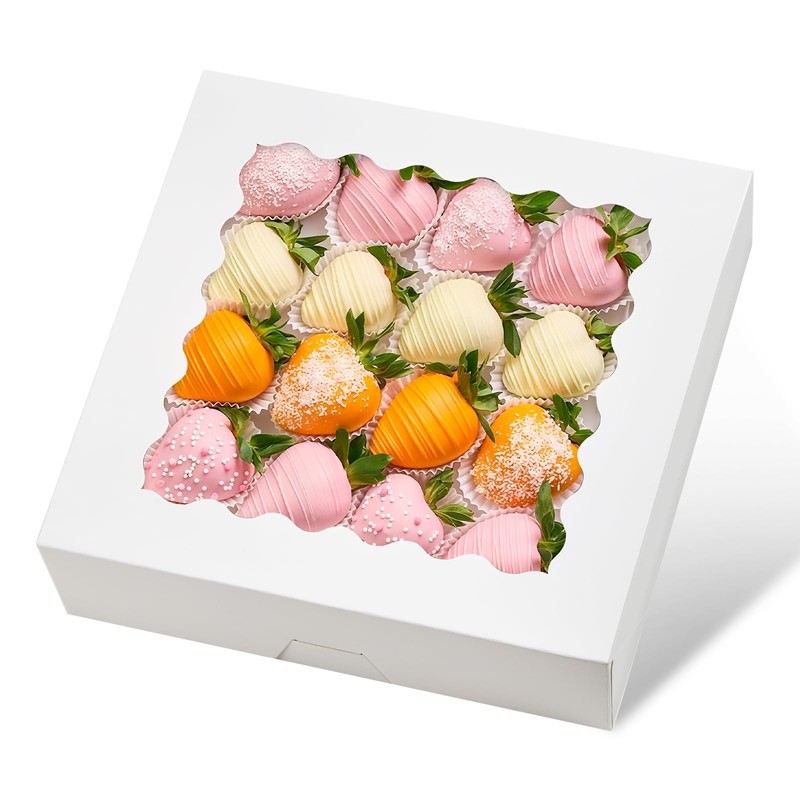 20 PCS 9x9x2.5 Inch Pie Box Bakery Window AutoPopup Cookie Treat Strawberry