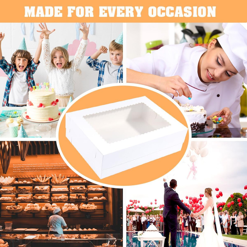 JJO 14X10X4 Inches 10 Pack Cake Boxes with Cake Board,White Bakery Boxes for Qua gallery