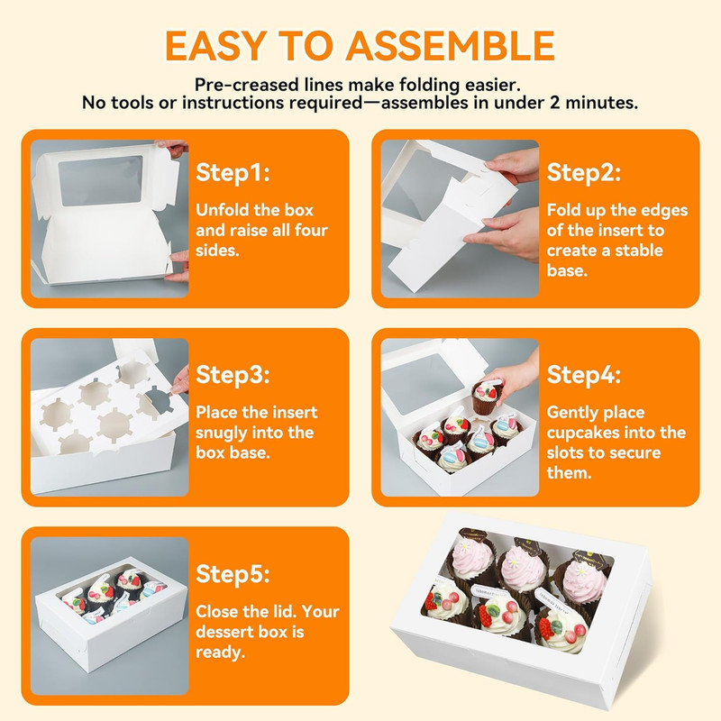 30-Set Cupcake Boxes Bulk with Clear Display Window Hold 6 Standard Cupcakes, Di gallery