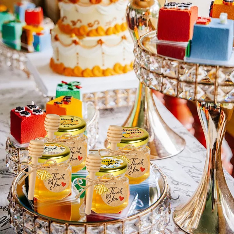 Mini Glass Honey jars-1.5 oz,30 pcs Hexagon Honey Jars with Wooden Dipper,Gol... gallery