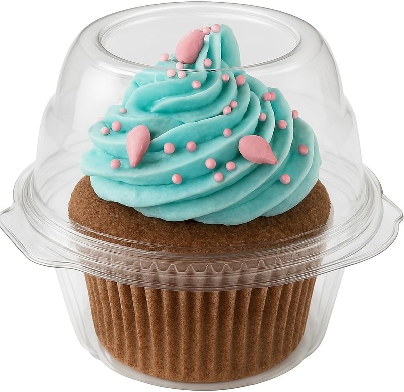 Individual Plastic Cupcake Containers Disposable W/ Connected Airtight Dome Lid