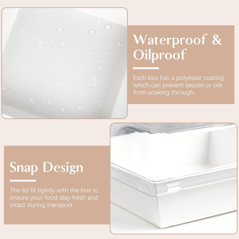 50 Pack 5 Inch Paper Charcuterie Boxes with Clear Lids, Square to Go Cake Slice gallery