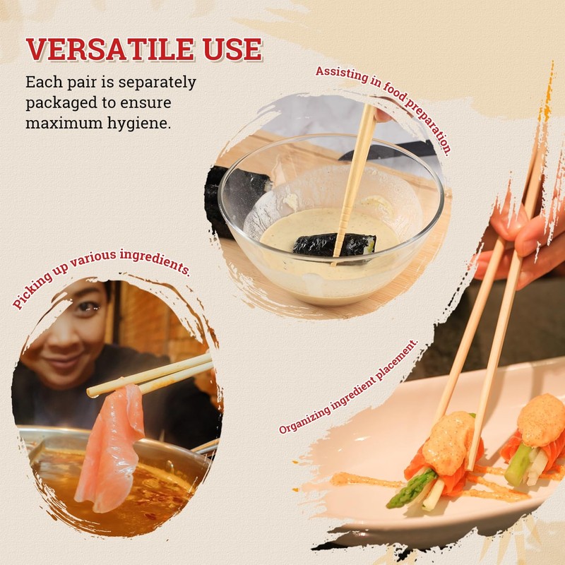 Disposable Bamboo Chopsticks (100 Sets) - 9'' Long, UV Treated, Individually ... gallery
