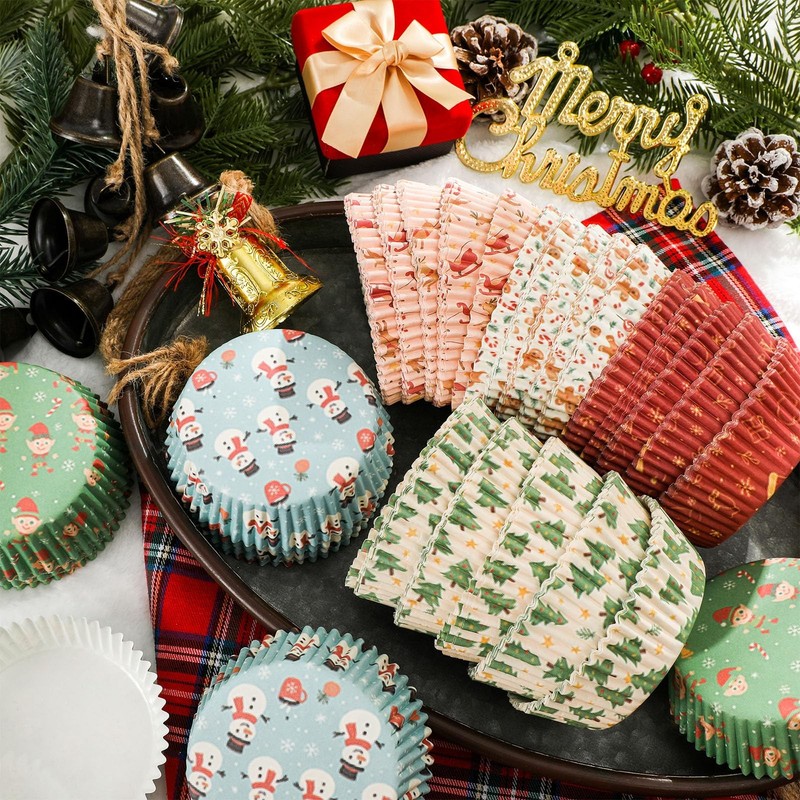 300 PCS Winter Snowman Jumbo Cupcake Liners 6 Styles Baking Paper Cups 3.5 In gallery