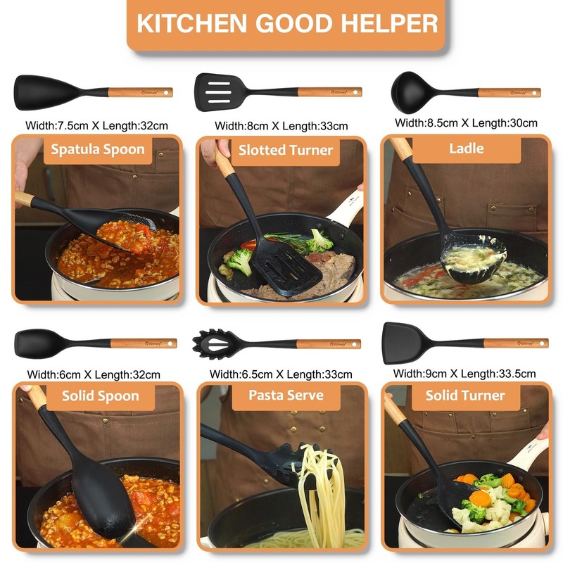 Large Silicone Kitchen Utensils Set with Holder, 25Pcs Cooking Utensil Set wi... gallery