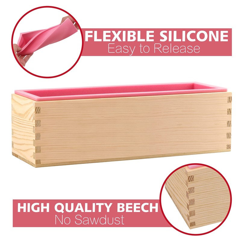 LERYKIN Rectangular Soap Mold with Wooden Box, Pink+Silver - Rectangle gallery