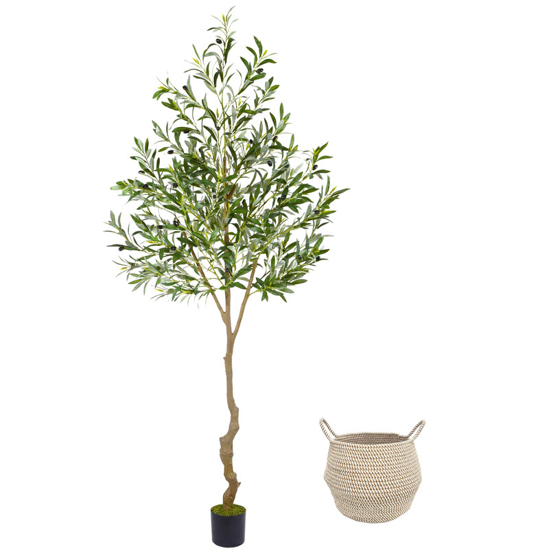 Warmplants Artificial Olive Tree 7Ft Tall Fake Olive Leaves Plant Basket Indoor