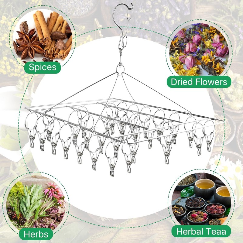 4 Pack Hanging Herb Drying Rack, Stainless Steel with 30 Hooks - Space Saving... gallery