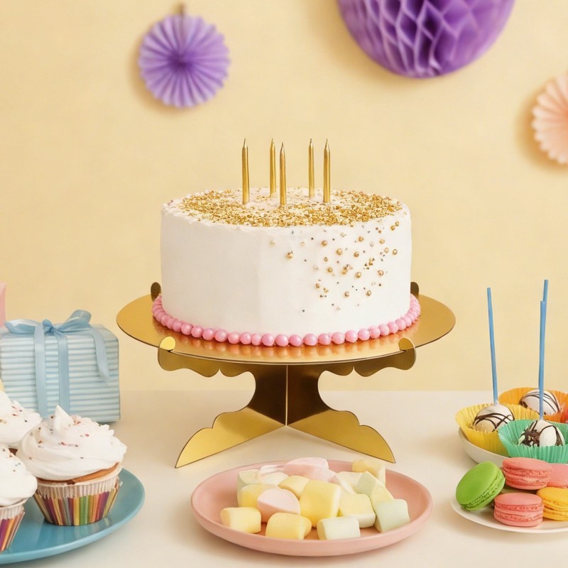 2 Pcs 1-Tier Cardboard Cake Stand Holder, 12 Inch Round Cupcake Stand, Silver gallery