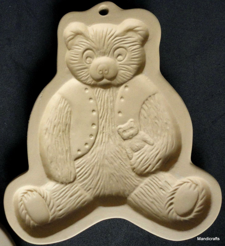 Stone Shortbread Mold 6in Teddy Bear x 3 Brown Bag Cookie Art 1984 Baking Craft gallery