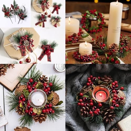 YOOHUA 300PCS 12mm Artificial Holly Berries Christmas Holly Berries Stems for gallery