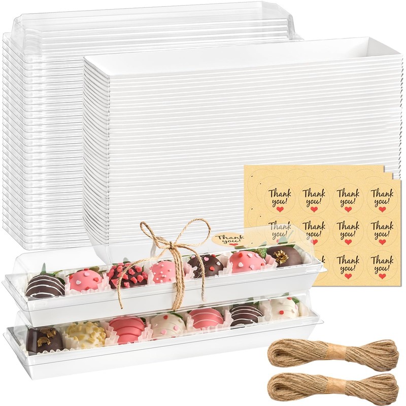Kucoele 25 Pack Strawberry Boxes with Clear Lids Disposable Macaron To Go