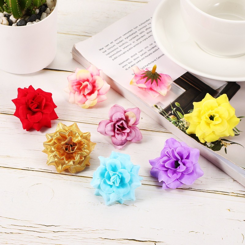 100 Pcs 1.77 Inch Artificial Roses Head Faux Flowers Wedding DIY Yellow gallery