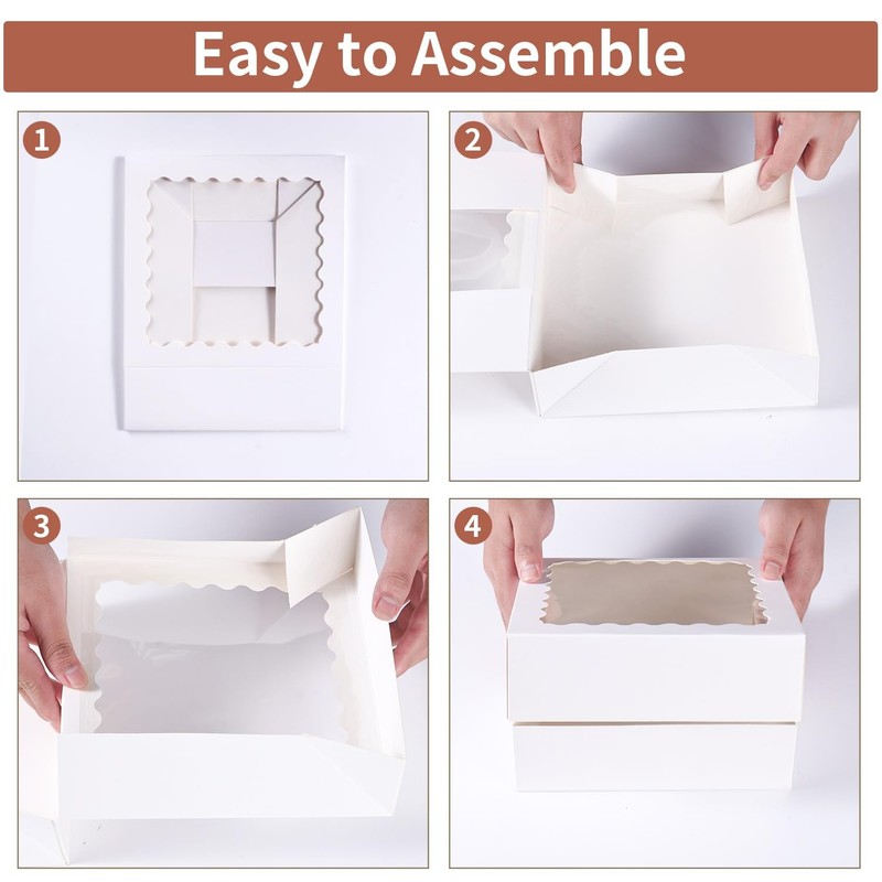 24 pcs White Pie Boxes,12x12x3 Inch Auto-Popup Bakery Boxes with Window Donut... gallery