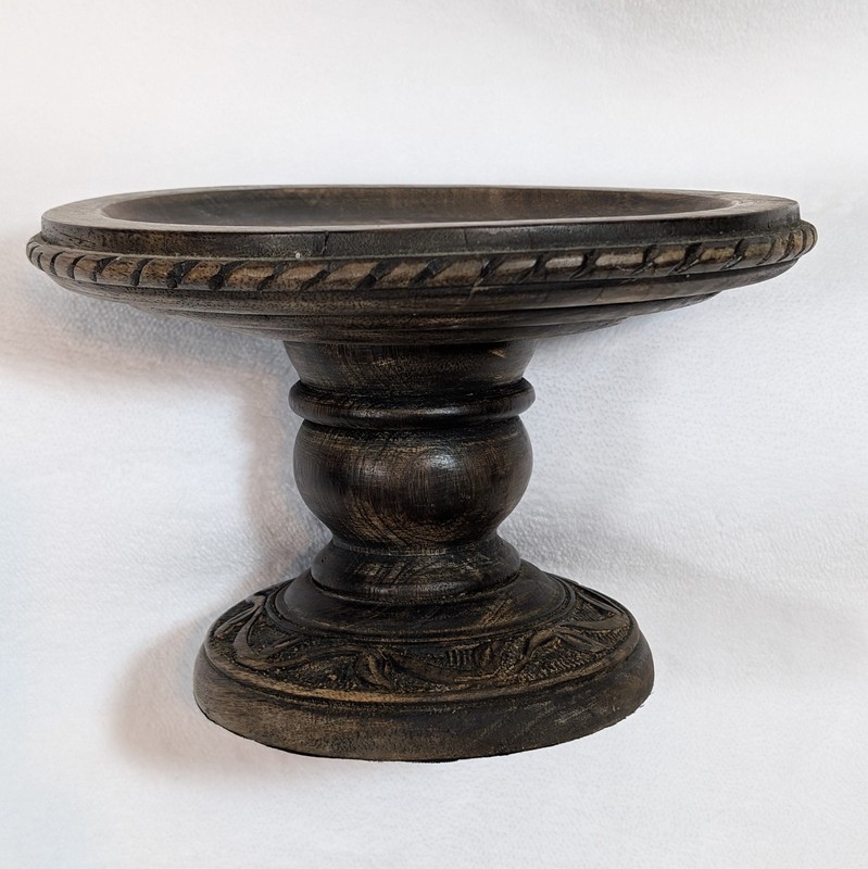 Fitz and Floyd Hand-Carved Wooden Serving Pedestal Cake Stand Decorative 6.75″