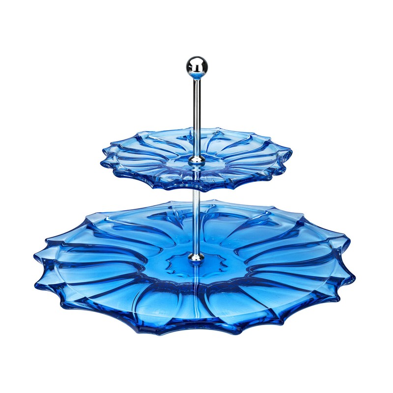 Crystal Hand-Crafted Decorative Round Tier Cake Stand – Blue-Sprayed, 8.5 Inches