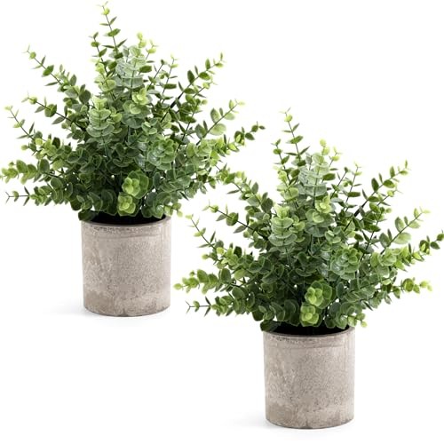 Pack Small Fake Plants 14" Eucalyptus Potted Artificial 2 Sage Green-large gallery