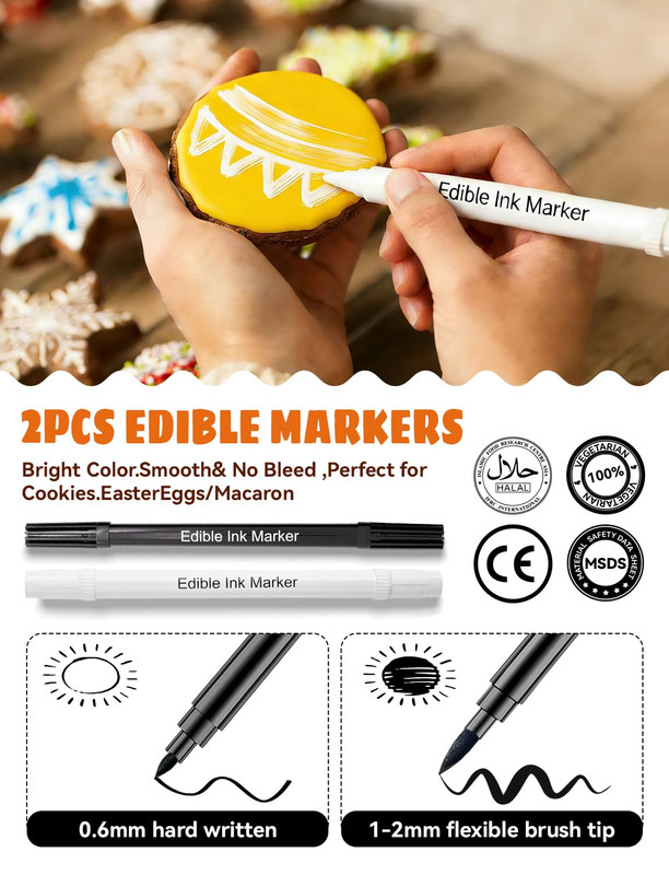 Edible Markers 2Pcs Black & White Food Grade Pens Double-Sided Fine & Thick Tips gallery