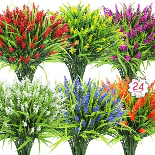 24 Bundles Artificial Flowers for Outdoors, Fake Lavender Flowers Multi Color gallery